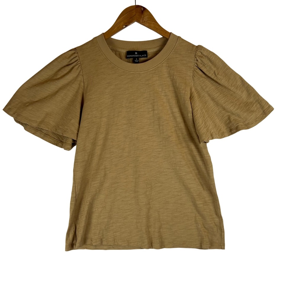 Pomander‎ Place Tuckernuck Tan Cotton Slub Puff Flutter Sleeve T-Shirt Small